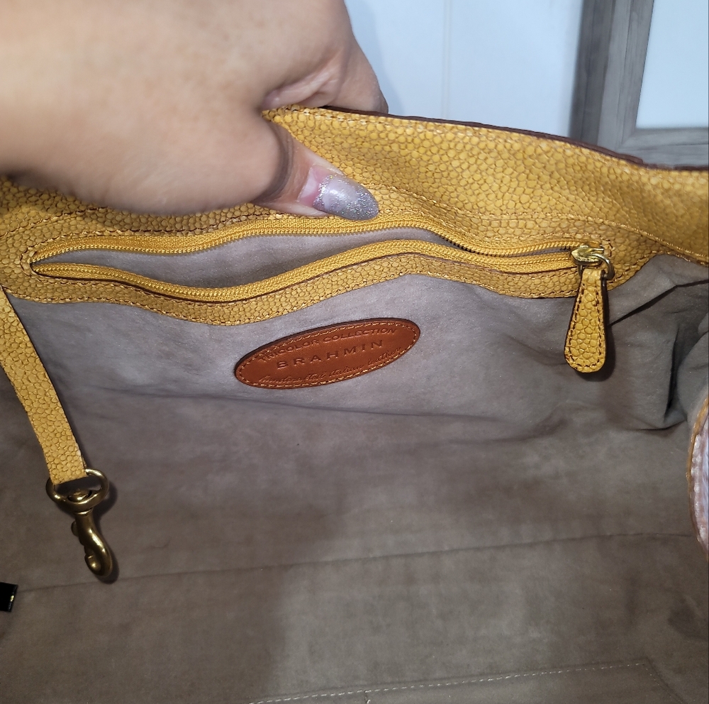 Brahmin Tricolor Brown Embossed Crocodile Leather Tote - Picture 5 of 7